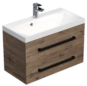 Kúpeľňová skrinka s čiernou úchytkou a umývadlom SAT Cube Way 80x53x40 cm dub Wellington mat CUBE2C80ZDW, 1 ks