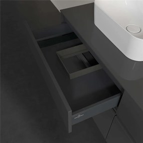 VILLEROY &amp; BOCH Collaro závesná skrinka pod umývadlo na dosku (umývadlo vľavo), 4 zásuvky, s LED osvetlením, 1400 x 500 x 548 mm, Glossy Grey, C101B0FP