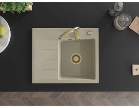 Mexen Ben, 1-komorový granitový drez 600x500x190 mm, pravý + zlatý sifón, béžová, 6523605000-69-G