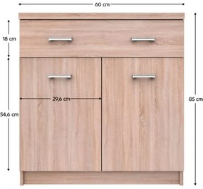 Kondela Komoda 2D1S/60, dub sonoma, TOPTY TYP 42