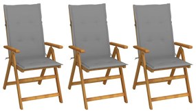 Skladacie záhradné stoličky s podložkami 3 ks akáciový masív