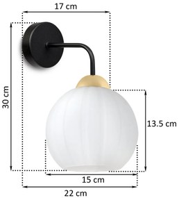 Nástenné svietidlo Costa, 1x biele sklenené tienidlo, b/g