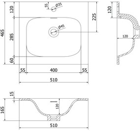 Mexen Vela, umývadlo na zapustenie 51 x 46,5 cm, biela lesklá, 25235000