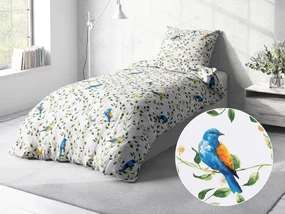 Biante Bavlnené posteľné obliečky Sandra SA-501 Modré vtáky a vetvičky na bielom Predĺžené 140x220 a 70x90 cm