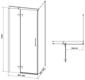 Cersanit Jota, rohový sprchovací kút 90 (dvere ľavé) x 90 (stena) x 195, 6mm číre sklo, čierny profil, S160-003