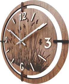 Drevené nástenné hodiny s motívom lúčnych tráv | LIANA: HDF - Javor 30 cm 4809-115521 HDF0705-ruky-silver