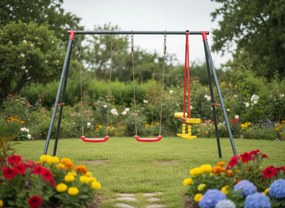 GARDEN LINE Záhradná hojdačka (kovový rám + 2 hojdačky + hojdacie koleso) 290 × 180 × 200 cm | KRE1067