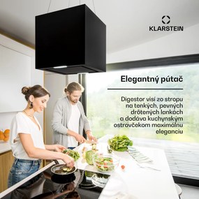 Klarstein Kronleuchter, digestor, 44 cm, ostrovčekový, 596 m³/h, LED panel, A, čierny