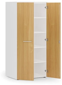 Kancelárska policová skriňa PRIMO WHITE s dverami, 1781 x 800 x 600 mm, biela/buk