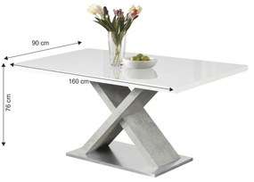 Kondela Jedálenský stôl, biela s vysokým leskom HG/betón, 160x90 cm, FARNEL