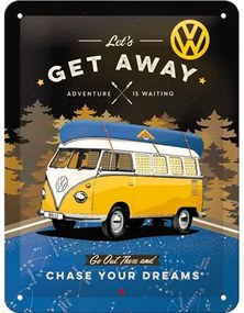 Plechová ceduľa Volkswagen VW Bulli - Let‘s Get Away Night, (15 x 20 cm)