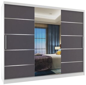 Šatníková skriňa 232 cm Belini biely mat / šedý mat s posuvnými dverami zrkadlom a zásuvkami  MBP SZP8/0/1W/2SR1L/0/KLAL