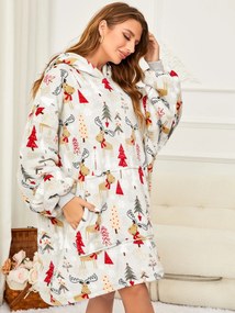 Baránková mikinová deka s rukávmi a kapucňou YULE HUG svetlosivá