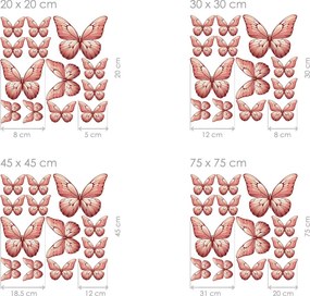 Motýle svetlo červení 13 ks textilní prelepiteľné nálepky na stenu list 20 × 20 cm