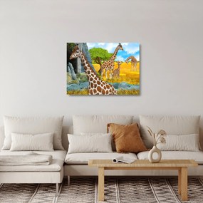 Sklenený obraz - Žirafia rodina (70x50 cm)