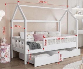 Detská domčeková posteľ z masívu borovice GAJA so šuplíkmi - 200x90 cm - biela