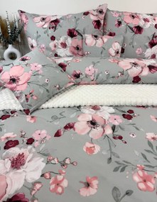 Bavlnené posteľné obliečky Sakura – sivá 140x200/70x90 cm, 100 % bavlna, zips