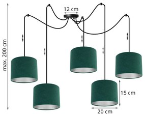 Závesné svietidlo Mediolan Spider, 5x textilné tienidlo (výber z 10 farieb), (výber z 2 farieb konštrukcie), ch