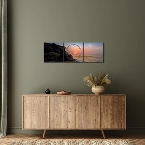 Obraz západu slnka na pláži (s hodinami) (90x30 cm)
