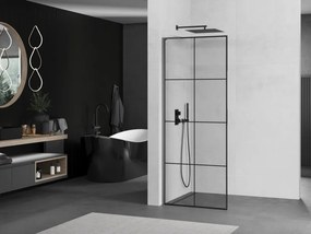 Mexen Kioto L, sprchová zástena Walk-In 70 x 200 cm, 8mm číre sklo čierny vzor, grafitový profil, 800-070-103-95-77