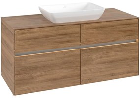 VILLEROY &amp; BOCH Collaro závesná skrinka pod umývadlo na dosku (umývadlo v strede), 4 zásuvky, s LED osvetlením, 1200 x 500 x 548 mm, Oak Kansas, C112B0RH