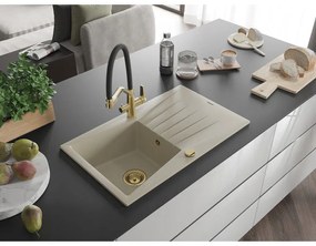 Mexen Cesar, 1-komorový granitový drez 775x470x190 mm a drezová batéria Duo, béžová, 6514-69-671701-57-G