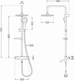 Mexen KX05 sprchový set s termostatickou vaňovou batériou Kai, zlatá-biela, 779000591-50