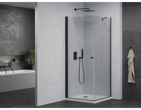 Mexen Pretoria, sprchovací kút 100 (dvere) x 100 (stena) cm, 6mm číre sklo, čierny profil + biela sprchová vanička, 852-100-100-70-00-4010B