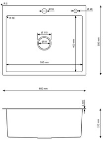 Erga HD, 1-komorový oceľový drez 600x500x210 mm, ružové zlato, ERG-MLS-HD6050Z