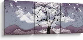 Obraz - Strom v oblakoch (s hodinami) (90x30 cm)