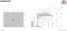 Doppler ACTIVE 310  x 210 cm - moderný slnečník s bočnou nohou tehlová (terakota - kód farby 833)