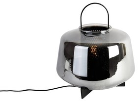 Art Deco stolná lampa čierna s dymovým sklom 30 cm - Kevin