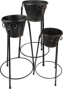 Set 3ks čierny antik kvetináč na podstavci - 38*38*79/ 36*34*61/ 28*27*49 cm