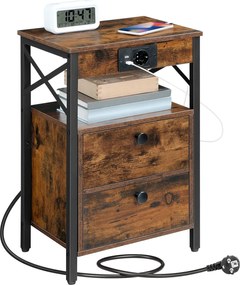 Noční stolek Vasagle Zrava s nabíjecí stanicí 60 cm hnědý/černý