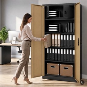 Kovová skriňa s úložným priestorom antracitová/orech, 900x1850x450 mm: TOMASZ Eco Design