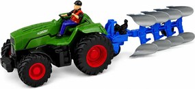 LEAN Toys Traktor s pluhom a poľnohospodárom, diaľkovo ovládaný RC, so svetlami, zelený, mierka 1:24