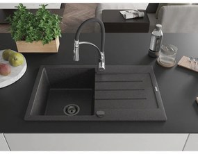 Mexen Bruno, 1-komorový granitový drez 795x495x200 mm a drezová batéria Aster, čierna škvrnitá, 6513-76-73450-07-B