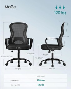 Ergonomická kancelárska stolička s mrežou, čierna
