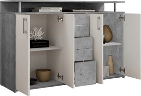 Komoda Drift, šedý betón/biela