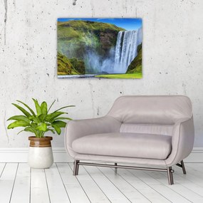 Sklenený obraz - Vodopád Seljalandsfoss (70x50 cm)