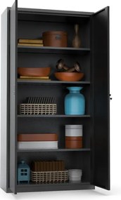 Dielenská plechová skriňa G1, 1800 x 900 x 380 mm, 4 police, grafit