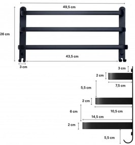 Erga Leso, 3 ramenný rebríkový vešiak na uteráky + háčiky, čierna matná, ERG-YKA-CH.LESO-BLK