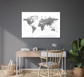 Obraz nádherná mapa sveta v čiernobielom prevedení - 120x80