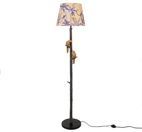 Čierna stojacia lampa so zlatými papagájmi Floral papagai - Ø 37*165 cm/ E27