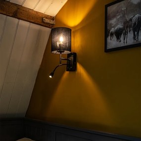 Moderná nástenná lampa čierna s bavlneným tienidlom - Stacca
