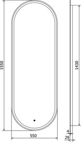 Mexen Bono, LED kúpeľňové zrkadlo s podsvietením 55 x 155 cm, 6000K, ochrana proti zahmlievaniu, 9816-055-155-611-00
