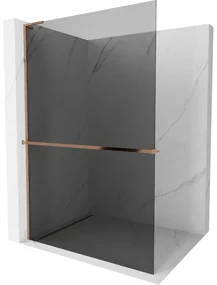 Mexen Kioto+ L, sprchová zástena Walk-In s poličkou a vešiakom 90 x 200 cm, 8mm šedé sklo, ružové zlato profil, 800-090-123-60-40