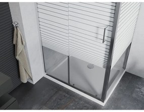 Mexen Apia, sprchový kút s posuvnými dverami 110 (dvere) x 80 (stena) cm, 6mm číre-pásy sklo, chrómový profil + slim sprchová vanička 5cm, 840-110-080-01-20-4010