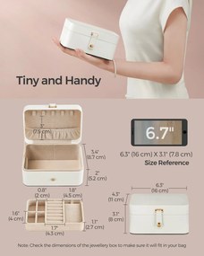 Šperkovnica, 2-poschodová šperková úložná schránka, 11 x 16 x 8 cm, oblá biela