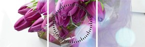 Obraz - kytice tulipánov (s hodinami) (90x30 cm)